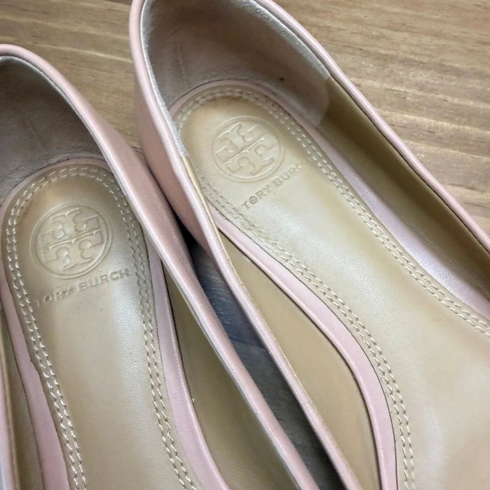Tory Burch Melinda Multi Logo Ballet Flats Size 5 Makeup Nude Pink Leather